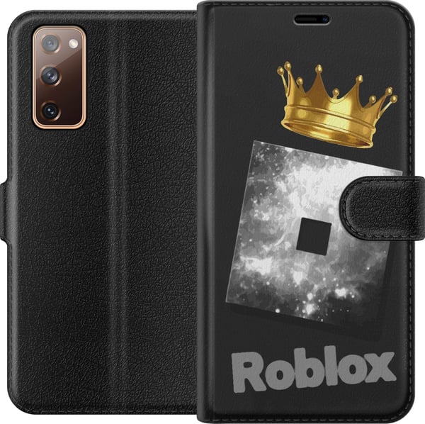 Kompatibelt Lommeboketui til Samsung Galaxy S20 FE Minimalistisk Roblox-symbol i svart og sølv med gyllen krone og luksuriøs gamerestetikk