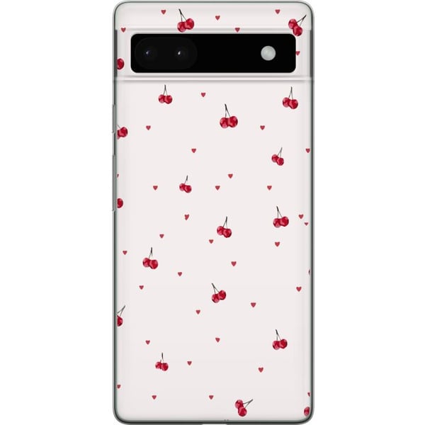 Yhteensopiva Puhelinkuori Google Pixel 6a Kirsikoita ja sydämiä valkoisella taustalla suloinen romanttinen design minimalistisella tunnelmalla ja peh