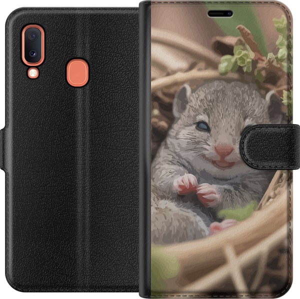 Kompatibelt Lommeboketui til Samsung Galaxy A20e Råtta Leende Djurmotiv Stadsmotiv Urban Grafisk Design