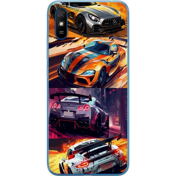 Kompatibel Mobilcover til Xiaomi Redmi 9A Rallyfeber - fartfyldt motiv med rallybiler