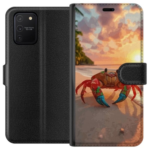 Kompatibelt Lommeboketui til Samsung Galaxy S10 Lite Tropisk strandkrabbe fargerik design med solnedgang hav bølger og varm feriefølelse inspirert av Kompatibelt Lommeboketui til Samsung Galaxy S10 Lite Tropisk strandkrabbe fargerik design med solnedgang hav bølger og varm feriefølelse inspirert av