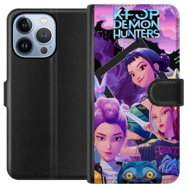 Kompatibelt Lommeboketui til Apple iPhone 13 Pro K-Pop Demon Hunters animeinspirert futuristisk by med tre heltinner og lilla neonlys Kompatibelt Lommeboketui til Apple iPhone 13 Pro K-Pop Demon Hunters animeinspirert futuristisk by med tre heltinner og lilla neonlys