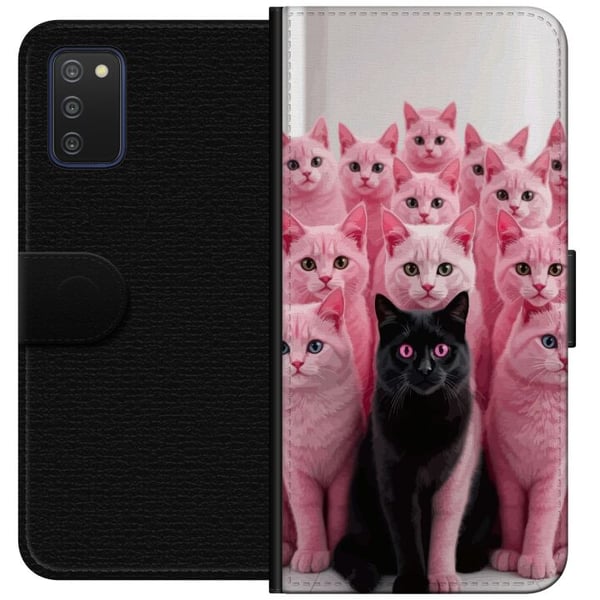 Kompatibelt Lommeboketui til Samsung Galaxy A03s Svart katt blant rosa katter, morsomt kontrastfylt design med leken sjarm og trendy fargekombinasjon