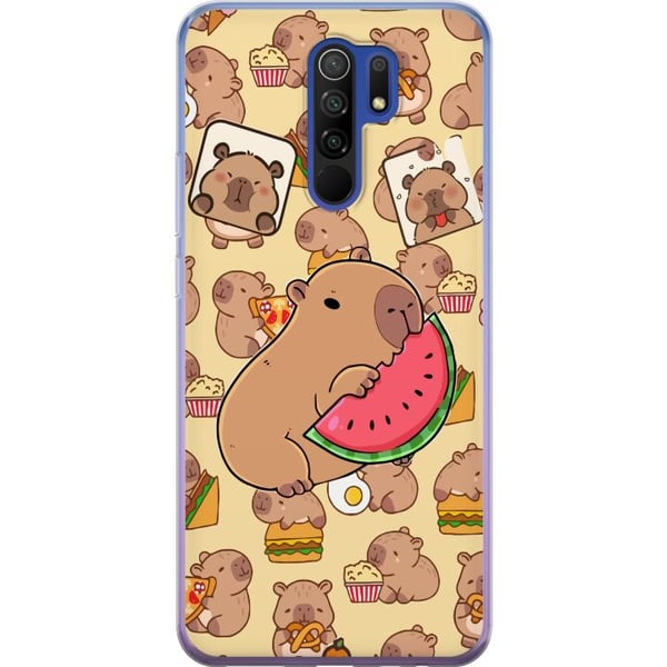 Kompatibel Mobilcover til Xiaomi Redmi 9 Capybara Snack Tid Søde kapibarer nyder vandmelon pizza og popcorn i et varmt og legende design, der spreder
