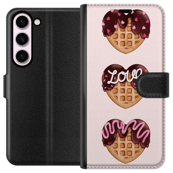 Kompatibelt Lommeboketui til Samsung Galaxy S23 Hjerteformede vafler med sjokolade, rosa dekorasjoner og kjærlighetstema, søt dessertinspirert design Kompatibelt Lommeboketui til Samsung Galaxy S23 Hjerteformede vafler med sjokolade, rosa dekorasjoner og kjærlighetstema, søt dessertinspirert design