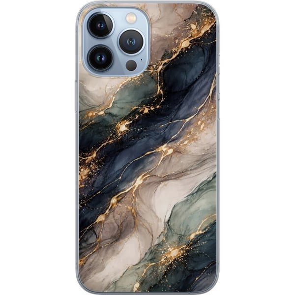Kompatibelt Mobildeksel til Apple iPhone 13 Pro Max Luksuriøs abstrakt marmorkunst i svart, hvitt og gull med elegante linjer, eksklusivt design for