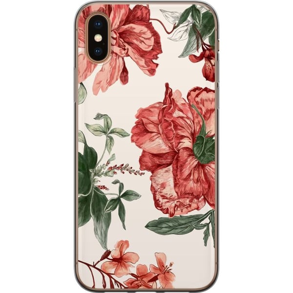 Kompatibelt Mobildeksel til Apple iPhone XS Røde blomster, botanisk motiv med grønne blader, elegant stil for deg som liker naturens farger