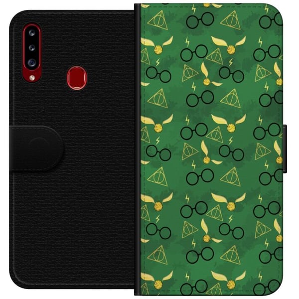 Kompatibelt Plånboksfodral till Samsung Galaxy A20s Harry Potter glasögon gyllene kvicken dödsreliker magisk design med mystik och trollkarlskänsla
