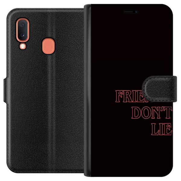 Yhteensopiva Lompakkokotelo Samsung Galaxy A20e Stranger Things Friends Don’t Lie – neonpunainen tekstidesign, jossa on suosittu Stranger Things -sit