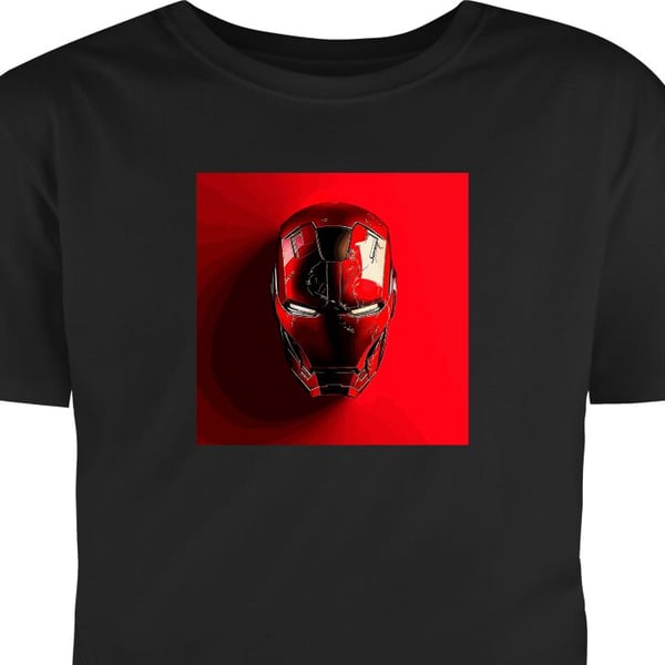 Barn T-skjorte  Iron Man Marvel hjelm plakat Avengers Tony Stark maske rød superhelt retro tegneserie illustrasjon design  Svart 3-4 År