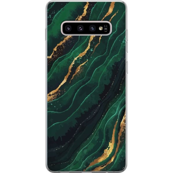 Kompatibelt Mobildeksel til Samsung Galaxy S10+ Marmor Gull Grønn