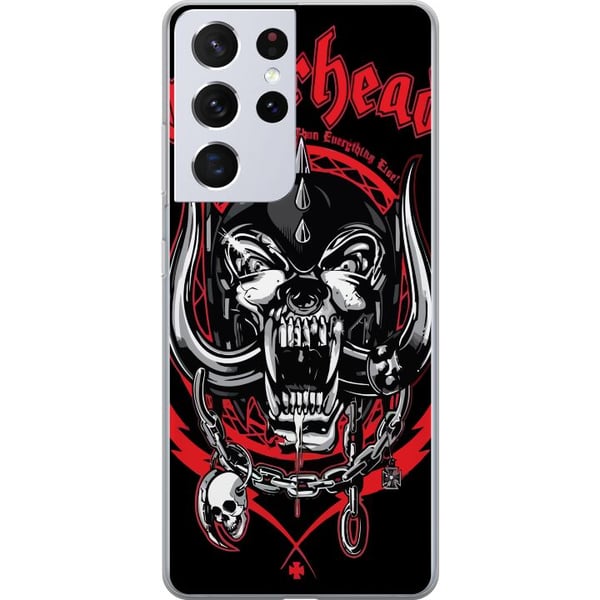 Kompatibel Mobilcover til Samsung Galaxy S21 Ultra 5G Motörhead-dødningehoved i rød og sort, hardrockdesign til fans af klassisk metal og energi