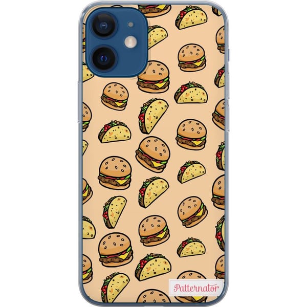 Kompatibelt Mobilskal till Apple iPhone 12 Färgglad cartoon design med hamburgare tacos smält ost sallad krispiga skal och roliga figurer perfekt str