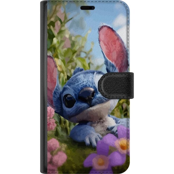 Kompatibelt Plånboksfodral till Apple iPhone 13 Pro Blå tecknad figur inspirerad av Stitch i naturmiljö med blommor och sött uttryck perfekt för fans