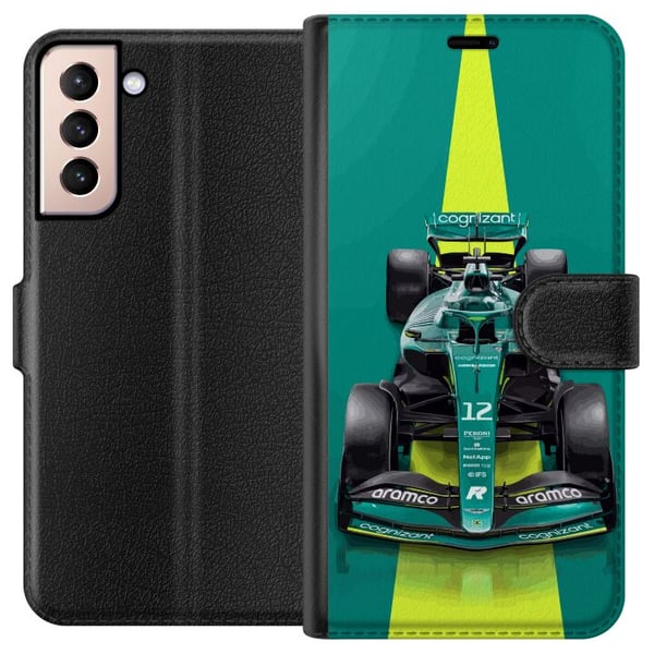 Kompatibel Tegnebogsetui til Samsung Galaxy S21 Grøn formelbil i moderne racingdesign med stilren studiefølelse