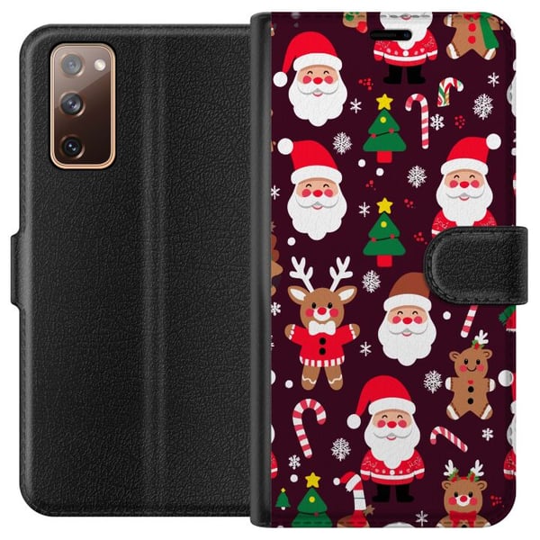 Kompatibelt Plånboksfodral till Samsung Galaxy S20 FE Merry Squad julmönster med tomtar renar och pepparkakor söt vinterdesign i tecknad stil