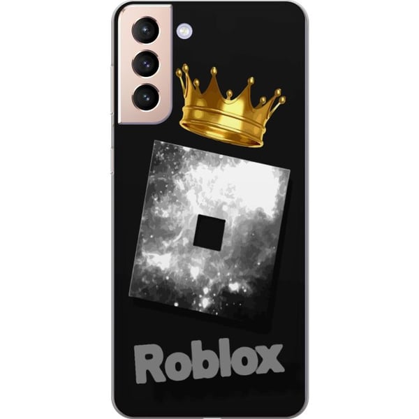 Kompatibelt Mobildeksel til Samsung Galaxy S21 Minimalistisk Roblox-symbol i svart og sølv med gyllen krone og luksuriøs gamerestetikk
