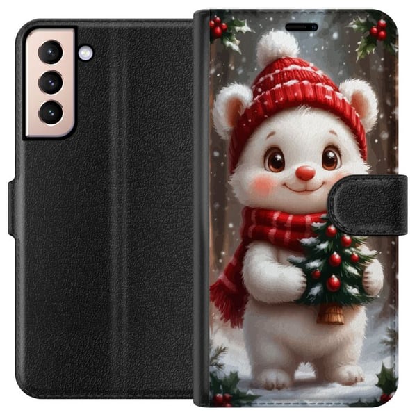 Kompatibelt Lommeboketui til Samsung Galaxy S21 Julebjørn rød lue søt bjørn lite grantre kawaii koselig vinter skog festlig jul kunstplakat Kompatibelt Lommeboketui til Samsung Galaxy S21 Julebjørn rød lue søt bjørn lite grantre kawaii koselig vinter skog festlig jul kunstplakat