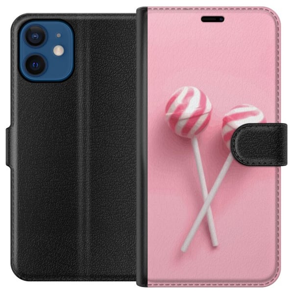Yhteensopiva Lompakkokotelo Apple iPhone 12 mini Vaaleanpunaiset tikkarit ja karkkidesign – Söpö pastellikuvio trendikkäille asusteille