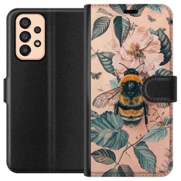 Yhteensopiva Lompakkokotelo Samsung Galaxy A33 5G Kimalainen kukalla pastellisävyissä, kaunis luonnon inspiroima design, joka välittää rauhallista en