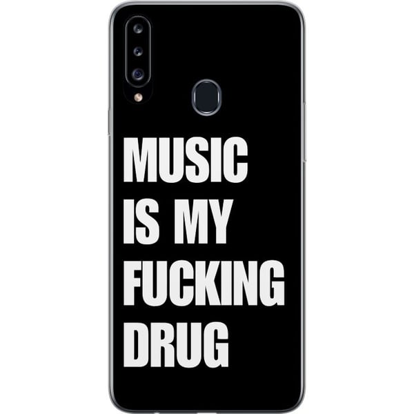 Kompatibelt Mobilskal till Samsung Galaxy A20s Tydlig svart bakgrund med stark vit text som uttrycker passion för musik i kraftfull rakt modern stil,