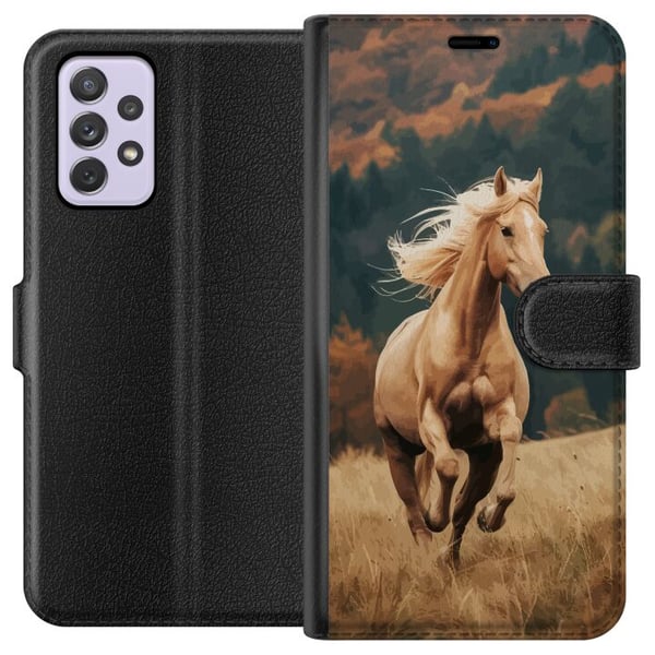 Kompatibelt Plånboksfodral till Samsung Galaxy A52s 5G Elegant häst som springer över höstfält med vackra färger och naturkänsla kraftfull detaljrik Kompatibelt Plånboksfodral till Samsung Galaxy A52s 5G Elegant häst som springer över höstfält med vackra färger och naturkänsla kraftfull detaljrik