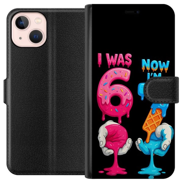 Kompatibelt Plånboksfodral till Apple iPhone 13 mini Färgglad födelsedagsillustration med text I was 6 now I’m 7 smältande siffror lekfull barnvänlig Kompatibelt Plånboksfodral till Apple iPhone 13 mini Färgglad födelsedagsillustration med text I was 6 now I’m 7 smältande siffror lekfull barnvänlig
