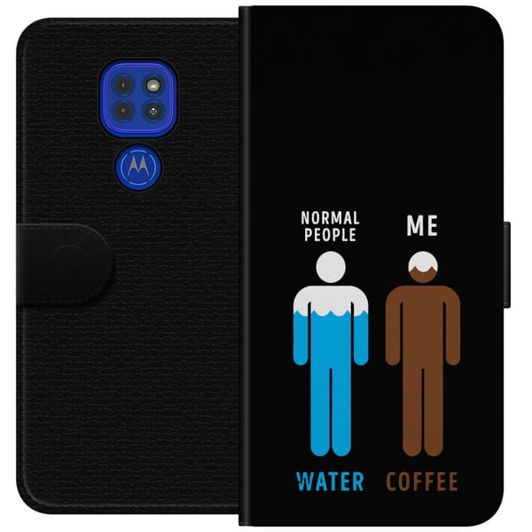 Kompatibel Tegnebogsetui til Motorola Moto G9 Play Sjov minimalistisk illustration med teksten normal people water me coffee perfekt til kaffeelskere