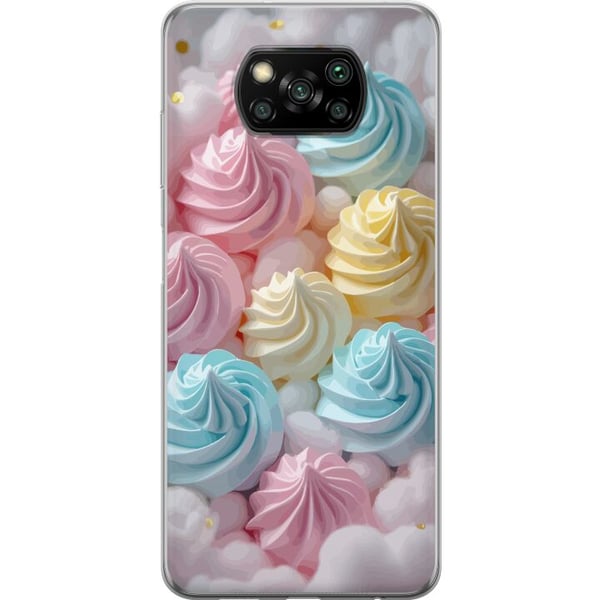 Kompatibel Mobilcover til Xiaomi Poco X3 NFC Pastelmarengsmotiv med candyfarverne rosa, blå og gul, sødt bagværksdesign til kageelskere