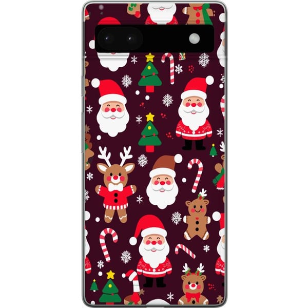 Yhteensopiva Puhelinkuori Google Pixel 6a Merry Squad -joulukuvio, jossa on tonttuja, poroja ja piparkakkuja, söpö talvinen kuvitus sarjakuvatyylillä