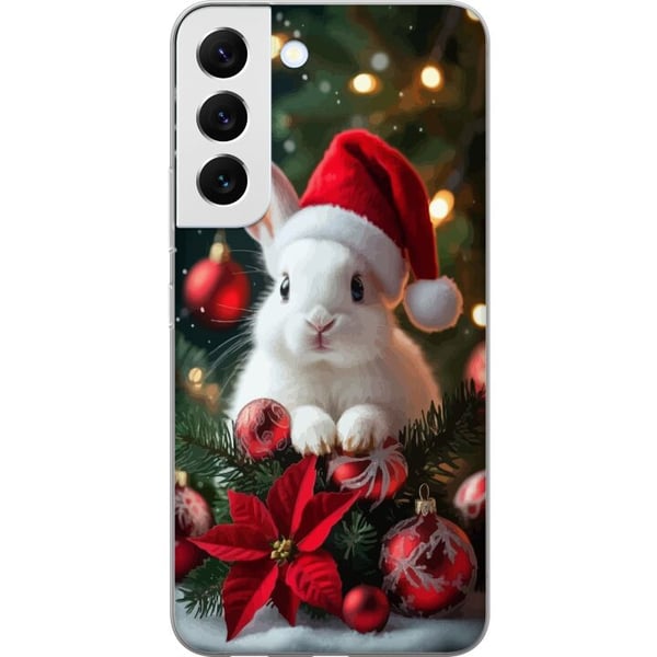 Kompatibelt Mobilskal till Samsung Galaxy S22 5G Julkanin med tomteluva söt bunny winter red ornaments festive kawaii christmas cosy lights poster Kompatibelt Mobilskal till Samsung Galaxy S22 5G Julkanin med tomteluva söt bunny winter red ornaments festive kawaii christmas cosy lights poster