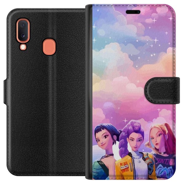 Kompatibelt Lommeboketui til Samsung Galaxy A20e Fargerik popjentetrio med futuristisk stil og pastellhimmel, moderne ungdommelig illustrasjon Kompatibelt Lommeboketui til Samsung Galaxy A20e Fargerik popjentetrio med futuristisk stil og pastellhimmel, moderne ungdommelig illustrasjon
