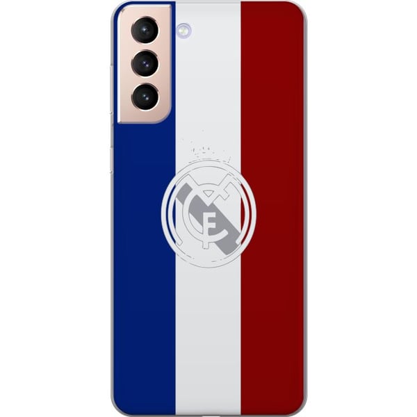 Kompatibelt Mobildeksel til Samsung Galaxy S21 Trikolorinspirert sportsdesign i blått, hvitt og rødt – kraftfull fotballinspirert illustrasjon med eu