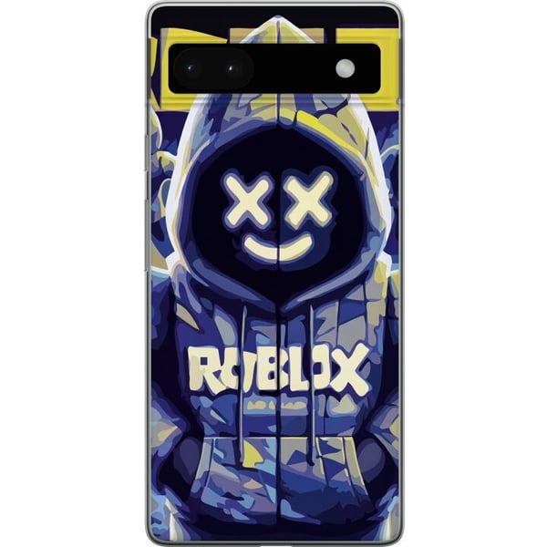 Yhteensopiva Puhelinkuori Google Pixel 6a Sinikeltainen Roblox-henkinen hupparihahmo maskilla ja minimalistisella neon-tyylillä, tyylikäs pelikuva ga