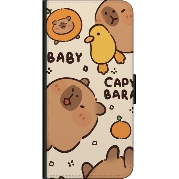 Kompatibelt Lommeboketui til Samsung Galaxy A03s Kawaii-kapibaraillustrasjon – Søt tegnet design med ender og appelsiner