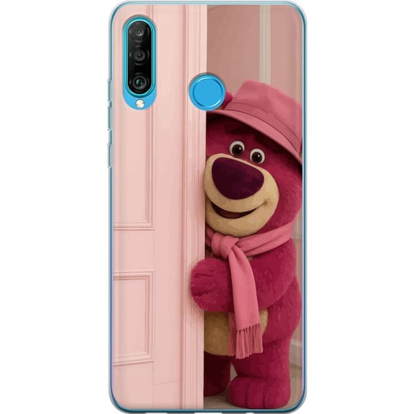 Kompatibelt Mobilskal till Huawei P30 lite Rosa nalle med hatt och scarf söt pastellfärgad design fylld av kärlek humor och värme