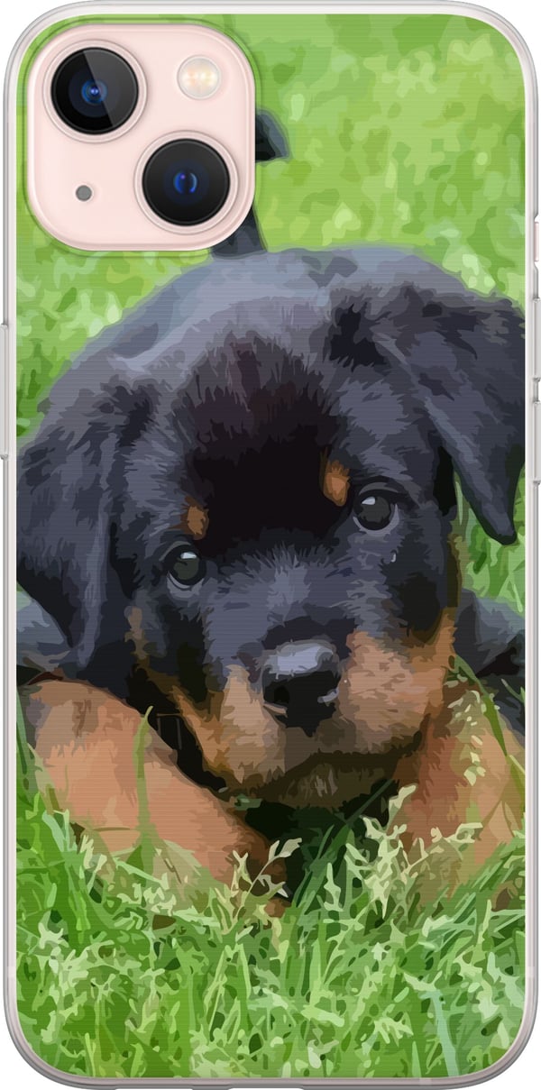 Yhteensopiva Puhelinkuori Apple iPhone 13 Rottweiler-pentu, jolla on suuret silmät, pehmeät värit ja selkeät yksityiskohdat, luonnon inspiroima ja hu