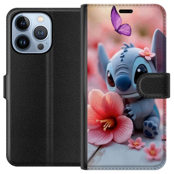 Kompatibelt Plånboksfodral till Apple iPhone 13 Pro Söt blå fantasivarelse med rosa blomma och fjäril romantiskt vårmotiv Kompatibelt Plånboksfodral till Apple iPhone 13 Pro Söt blå fantasivarelse med rosa blomma och fjäril romantiskt vårmotiv