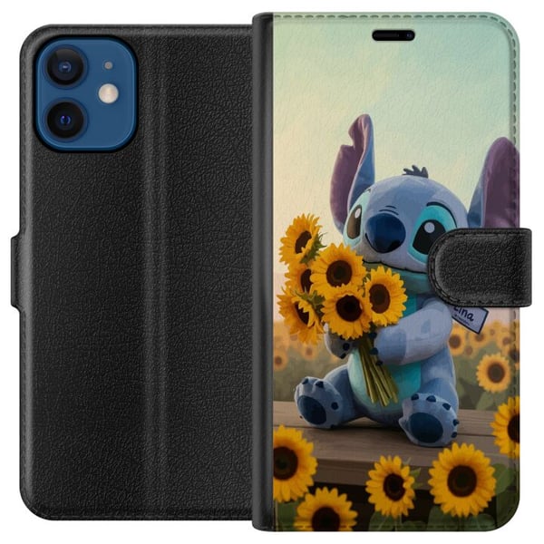 Yhteensopiva Lompakkokotelo Apple iPhone 12 mini Disney Stitch auringonkukkajuliste Lilo ja Stitch siniset alien-auringonkukat söpö kawaii-hahmo pelt