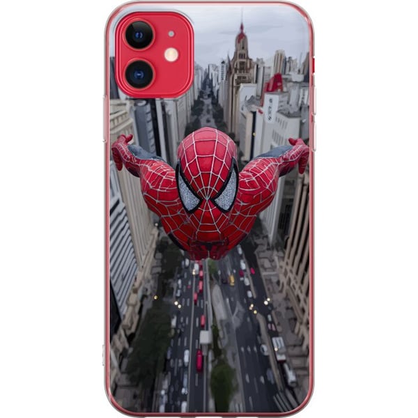 Kompatibelt Mobilskal till Apple iPhone 11 Spiderman över staden Marvel superhero action city skyline swinging dynamic comic hero motiv poster