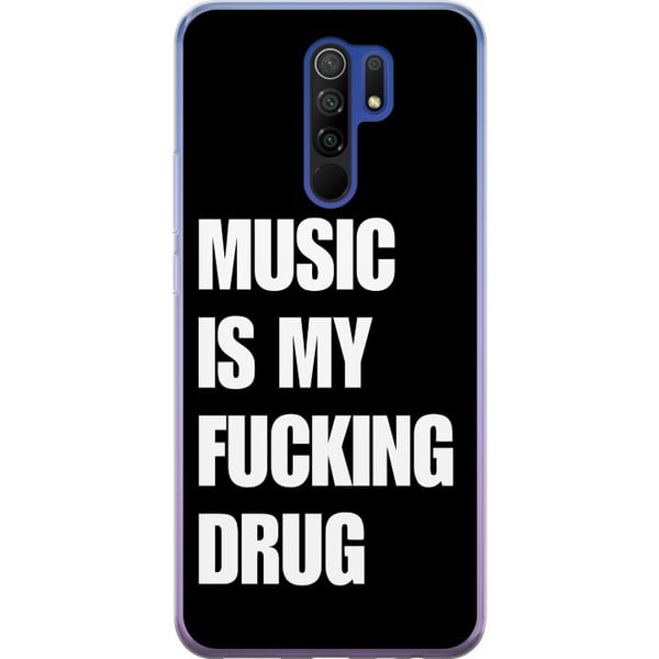 Kompatibelt Mobilskal till Xiaomi Redmi 9 Tydlig svart bakgrund med stark vit text som uttrycker passion för musik i kraftfull rakt modern stil, ett