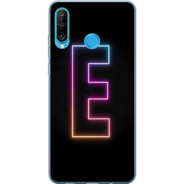 Kompatibelt Mobilskal till Huawei P30 lite Minimalistisk neonbokstav E i lysande färger mot mörk bakgrund