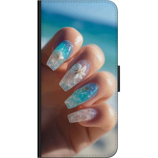 Kompatibelt Plånboksfodral till Samsung Galaxy A20s Nageldesign illustration – Blå glitter med blomma havsinspirerat motiv