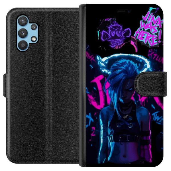 Kompatibelt Plånboksfodral till Samsung Galaxy A32 5G Arcane Jinx poster League of Legends LoL graffiti neon anime Netflix gaming character fanart de