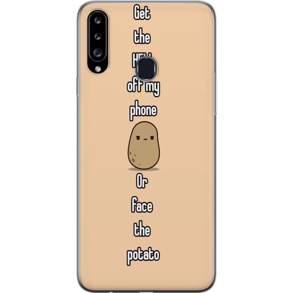 Kompatibelt Mobilskal till Samsung Galaxy A20s Potatis illustration – Roligt motiv Get off my phone or meet the potato