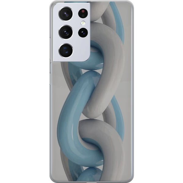 Kompatibelt Mobildeksel til Samsung Galaxy S21 Ultra 5G Blått kjededesign i metallisk tone, moderne industriell stil med dybde og en tredimensjonal f Kompatibelt Mobildeksel til Samsung Galaxy S21 Ultra 5G Blått kjededesign i metallisk tone, moderne industriell stil med dybde og en tredimensjonal f