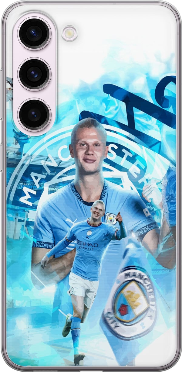 Kompatibelt Mobilskal till Samsung Galaxy S23 Erling Haaland Manchester City Norge ultrasnabb och stark striker med otrolig effektivitet och toppnivå