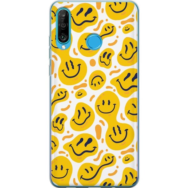 Kompatibelt Mobilskal till Huawei P30 lite Lekfullt smileymönster med gula former i modern grafisk stil