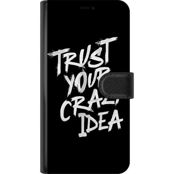 Kompatibelt Lommeboketui til Apple iPhone 13 Pro Svart-hvitt tekstdesign med budskapet Trust Your Crazy Idea i kraftfull penselstil som inspirerer ti
