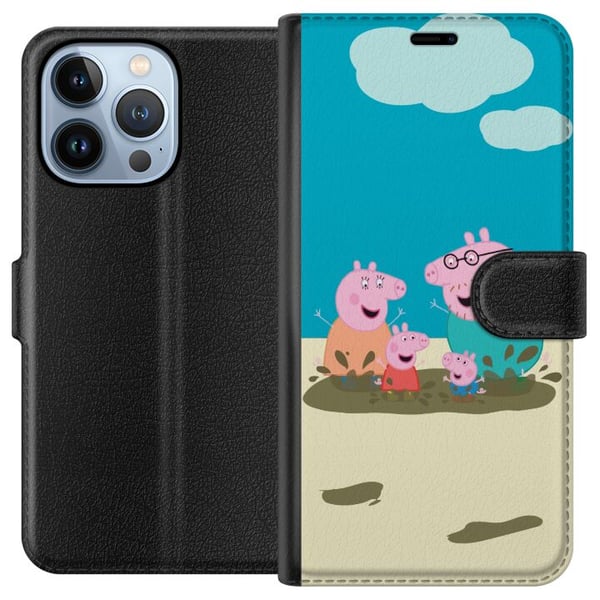 Kompatibelt Plånboksfodral till Apple iPhone 13 Pro Greta Gris Familjen George Lerpöl Barnmotiv Serie Populär Barnkaraktär Glädje